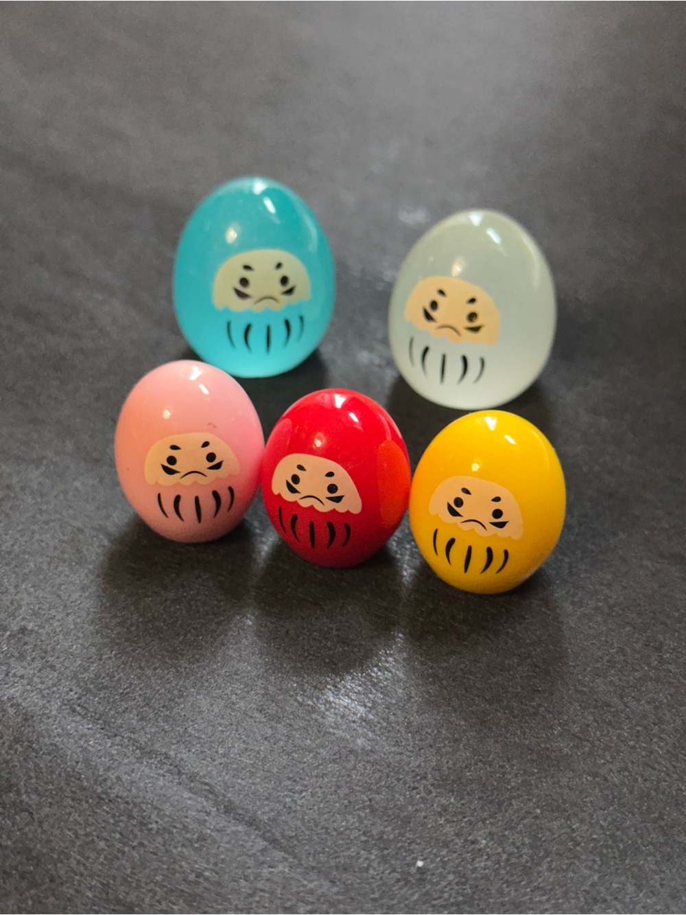 5 Japanese Daruma dolls traditional Japanese wishing dolls& symbols of Good Luck